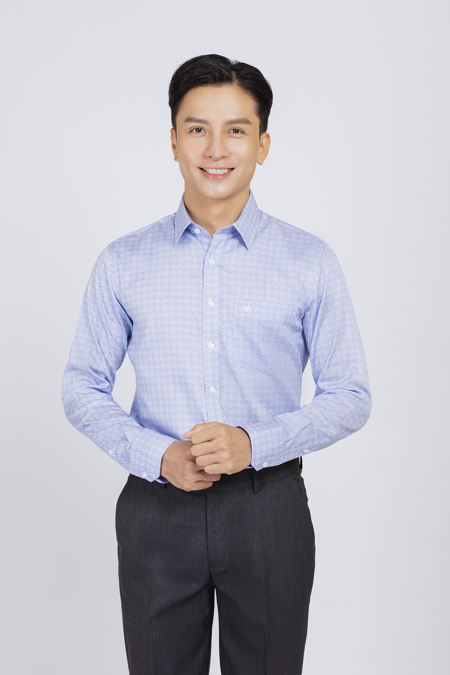 Sơ mi nam dài tay - Slimfit, họa tiết xanh - HẾT HÀNG