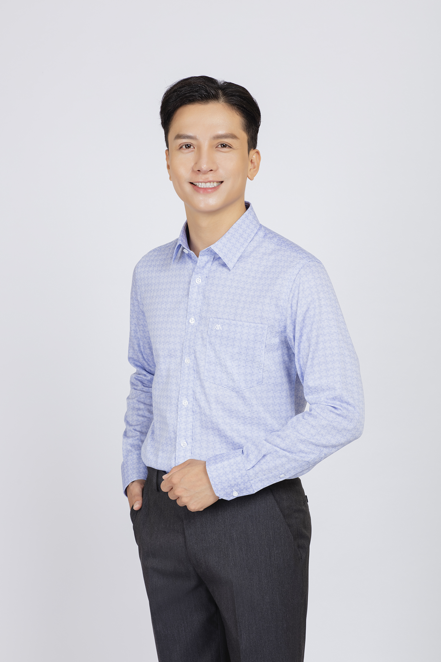 Sơ mi nam dài tay - Slimfit, họa tiết xanh - HẾT HÀNG