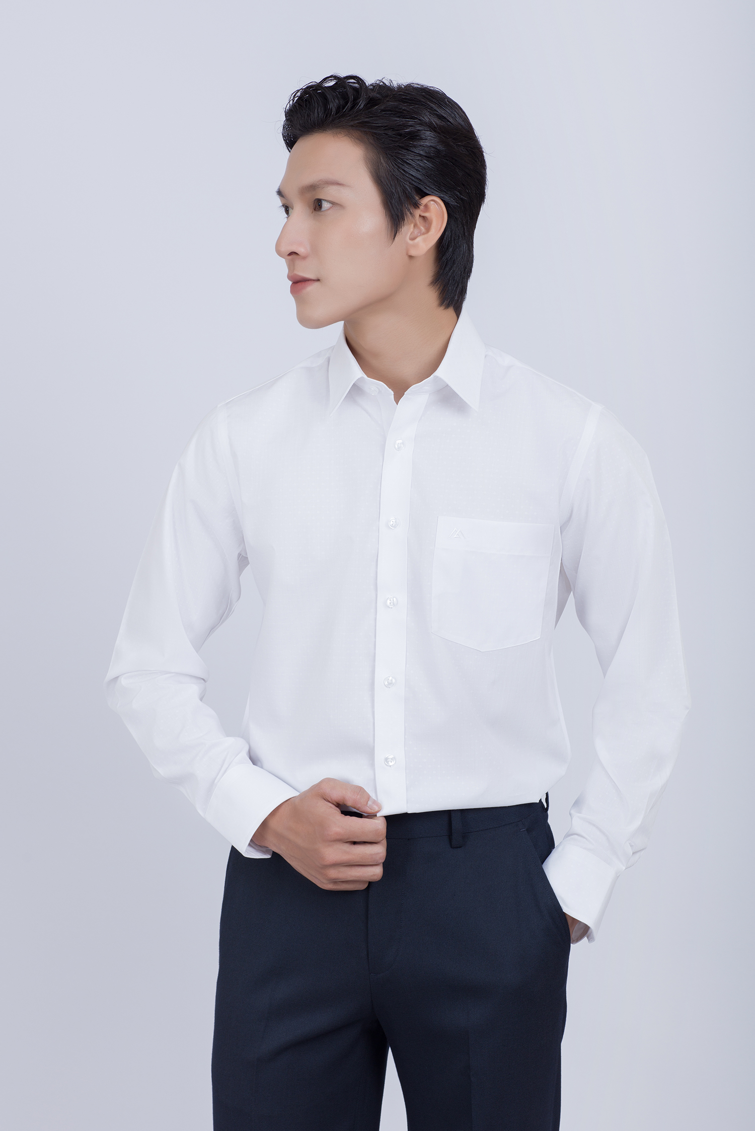 Sơ mi nam dài tay - Regular màu trắng hoa văn chìm -  HẾT HÀNG