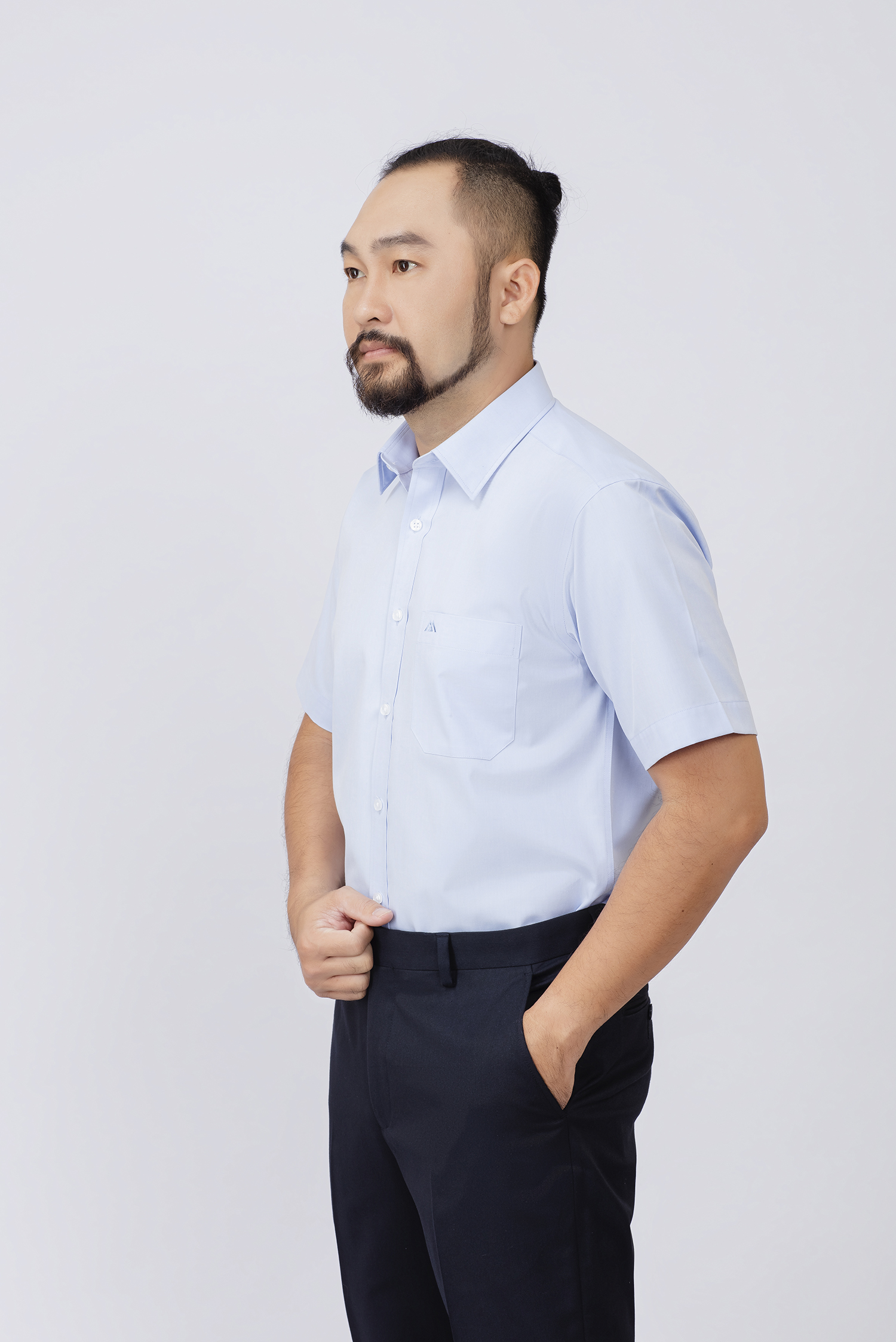 Sơ mi nam ngắn tay - Classic- Xanh nhạt Trơn 