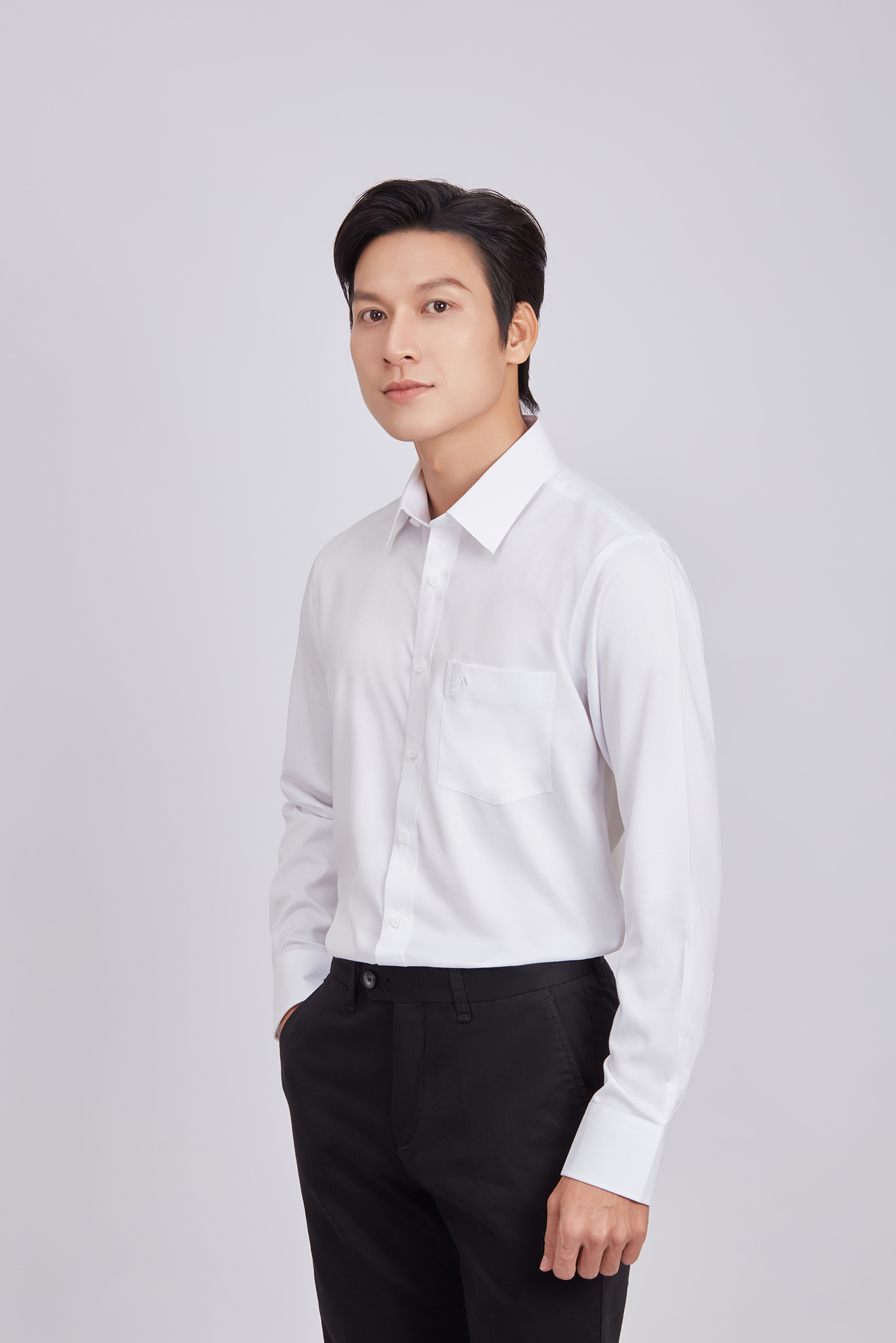 Sơ mi nam DT - Regular-Trắng hoa văn chìm