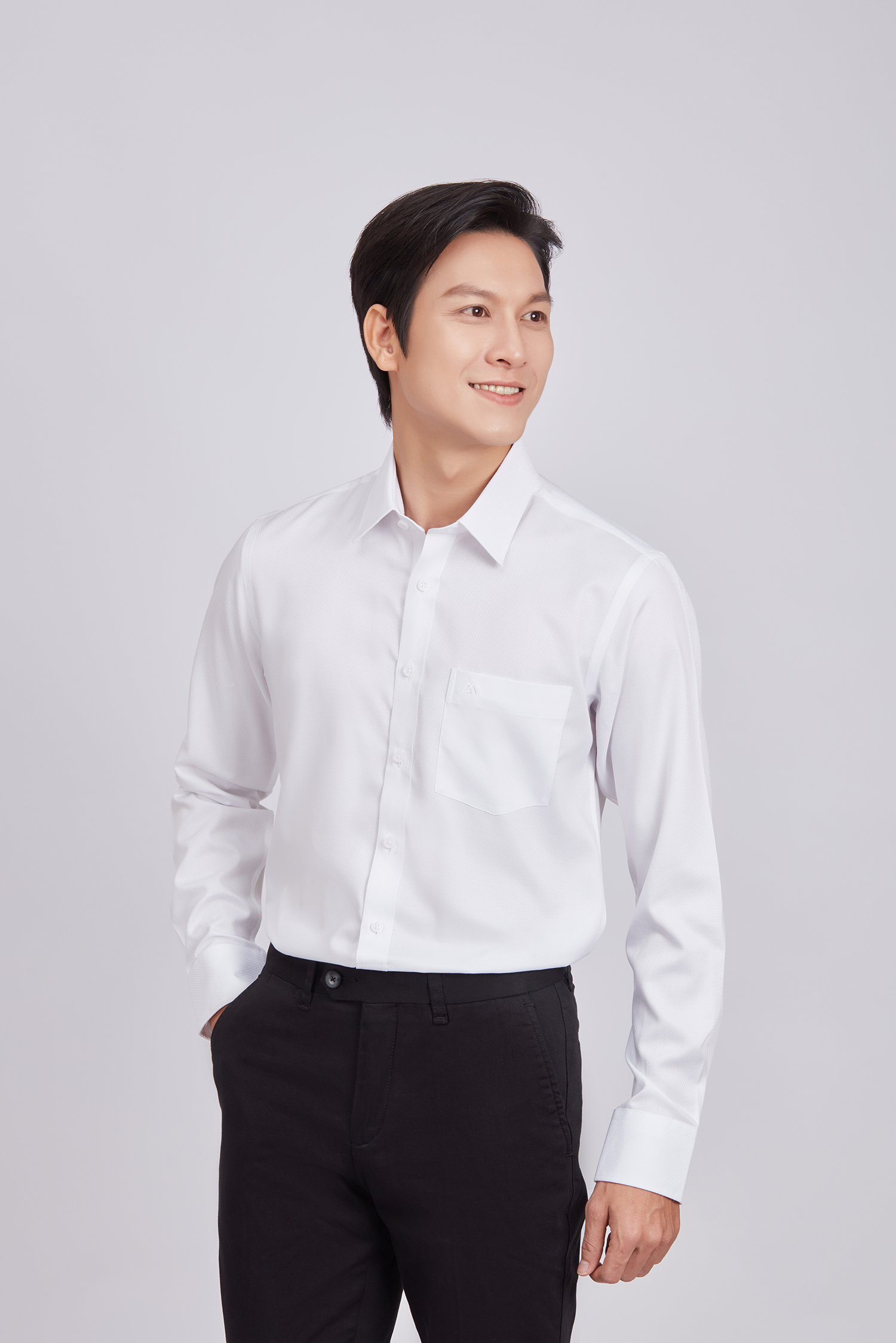 Sơ mi nam DT - Regular-Trắng hoa văn chìm