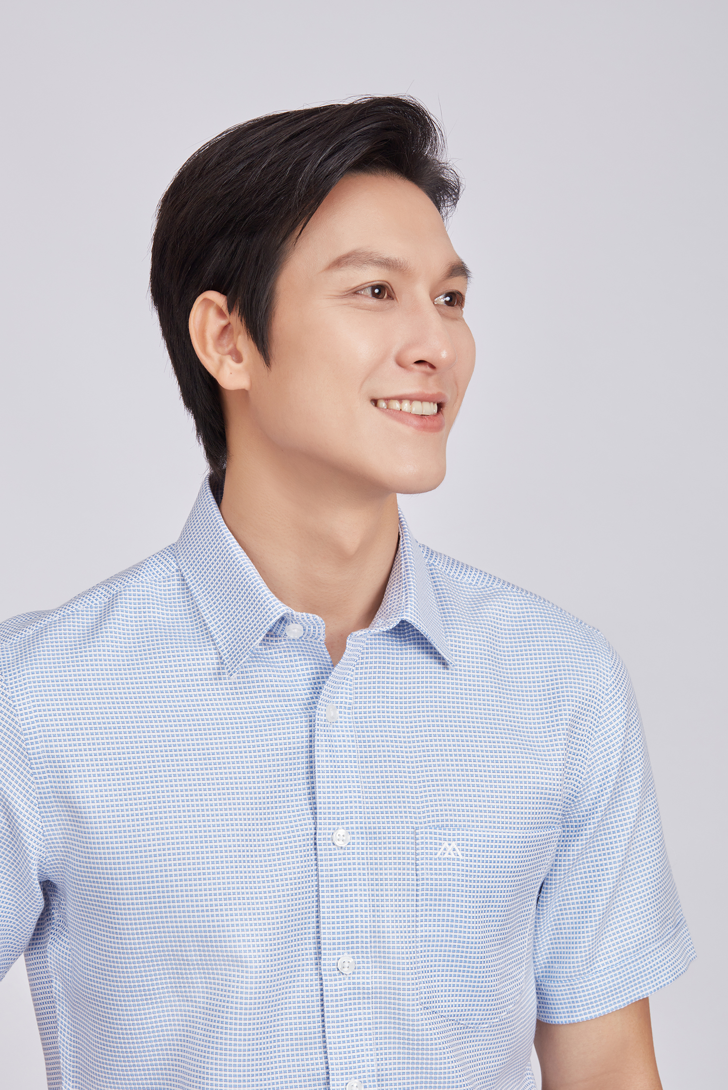 Sơ mi nam ngắn tay - Slimfit - xanh biển caro nhỏ