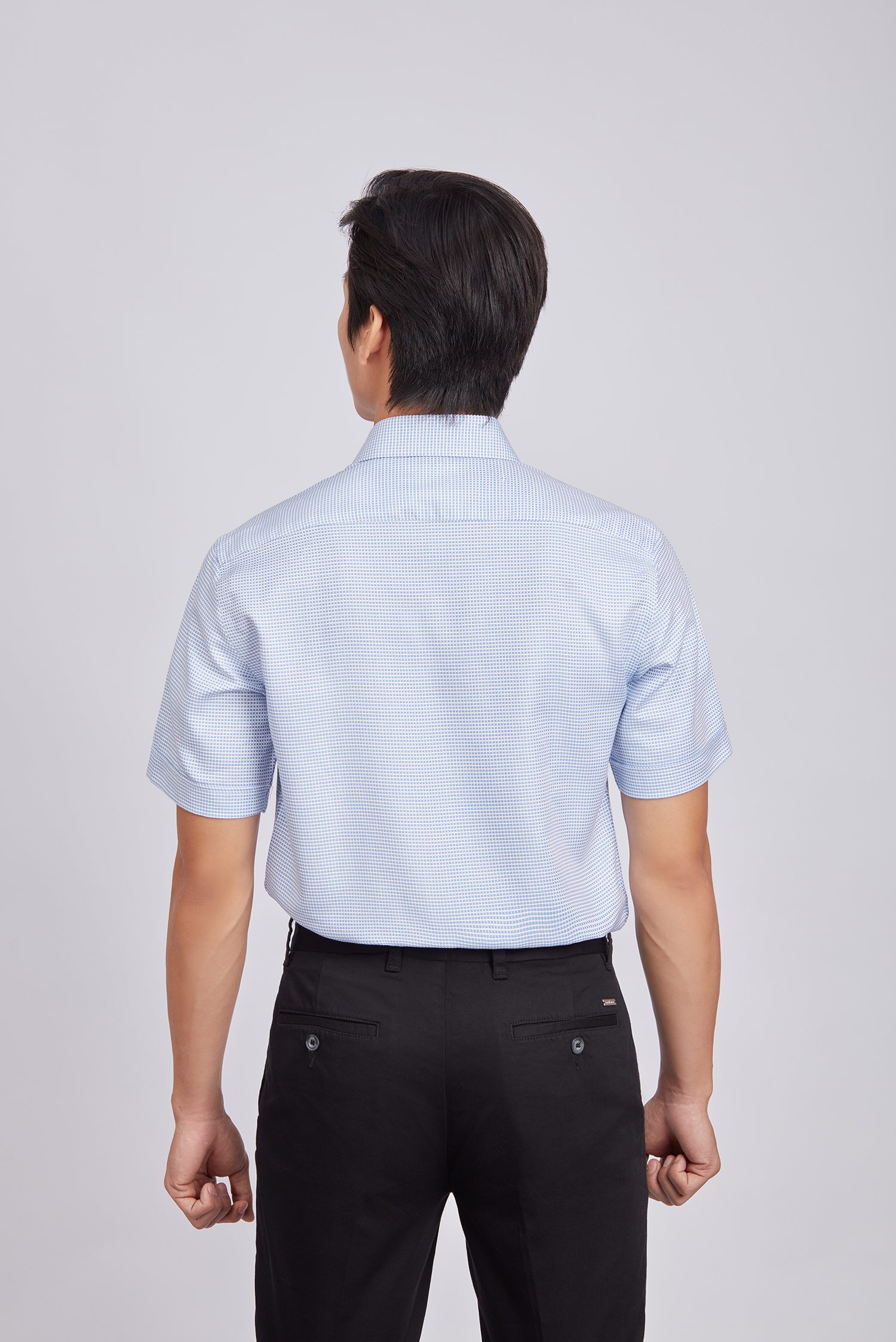 Sơ mi nam ngắn tay - Slimfit - xanh biển caro nhỏ