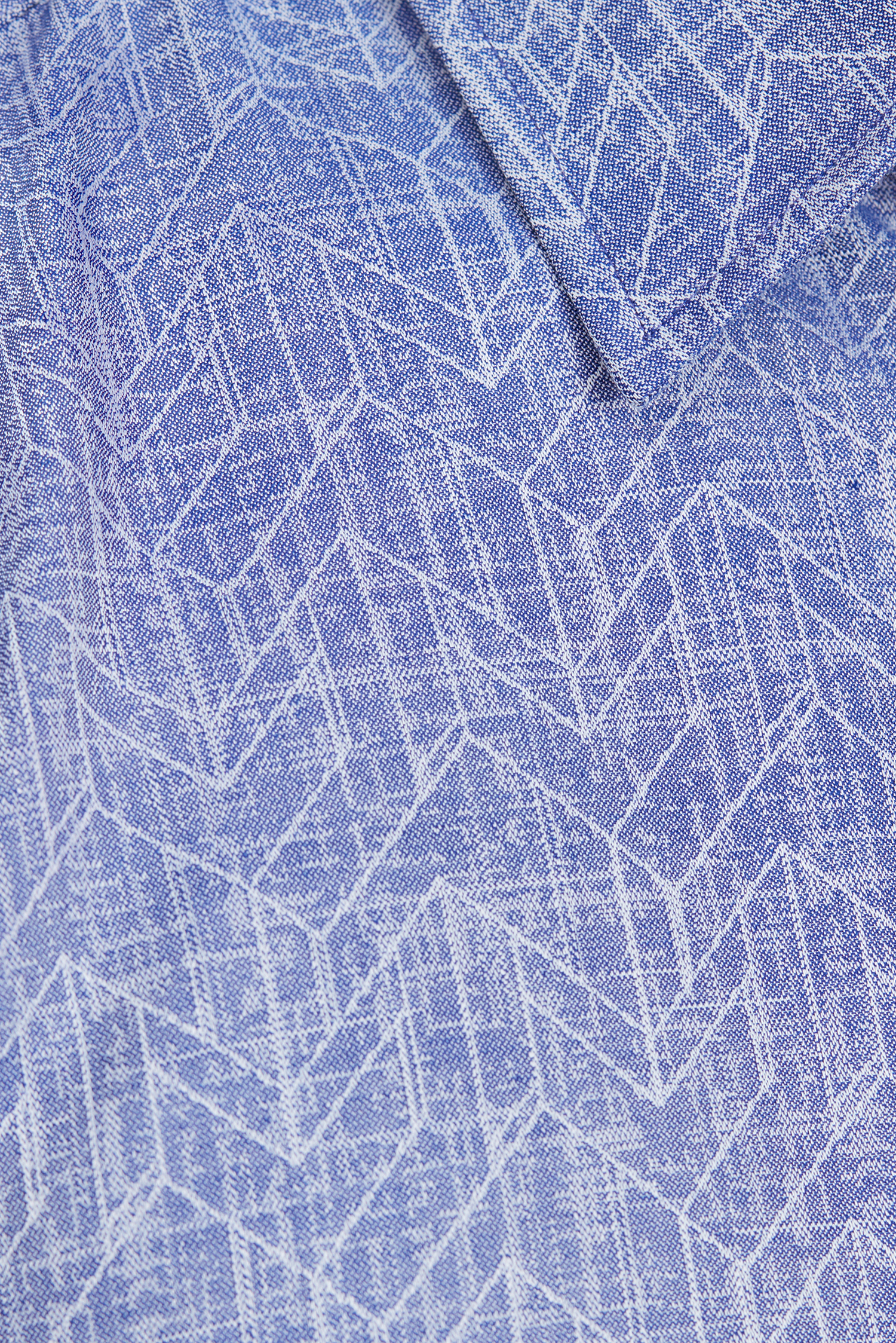 Sơ mi nam ngắn  - Casual vạt ngang- xanh họa tiết 