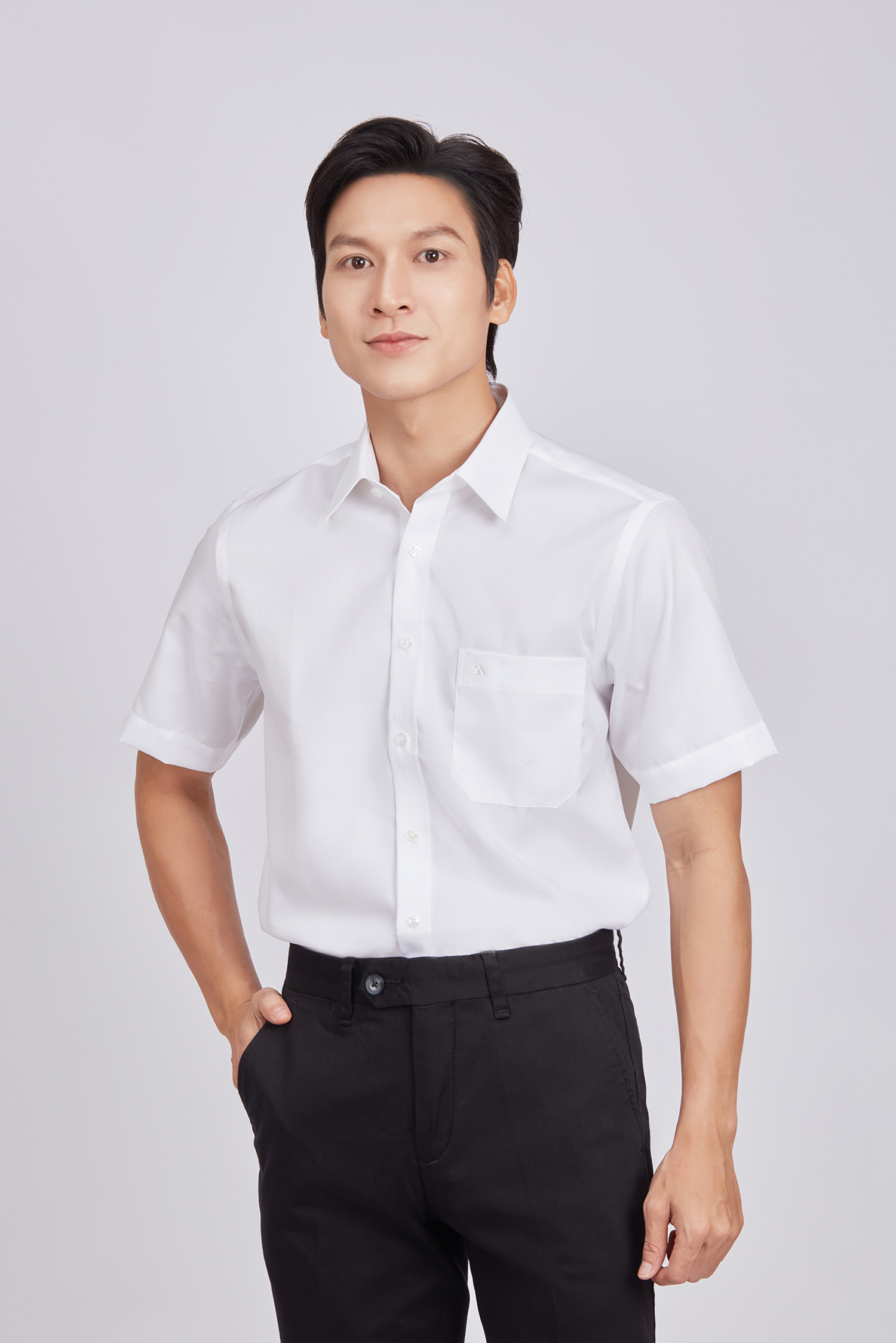 Sơ mi nam ngắn tay - Classic -Trắng trơn