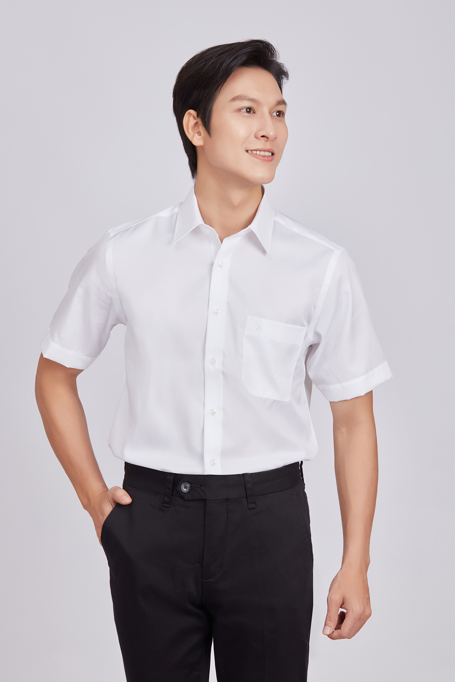 Sơ mi nam ngắn tay - Classic -Trắng trơn