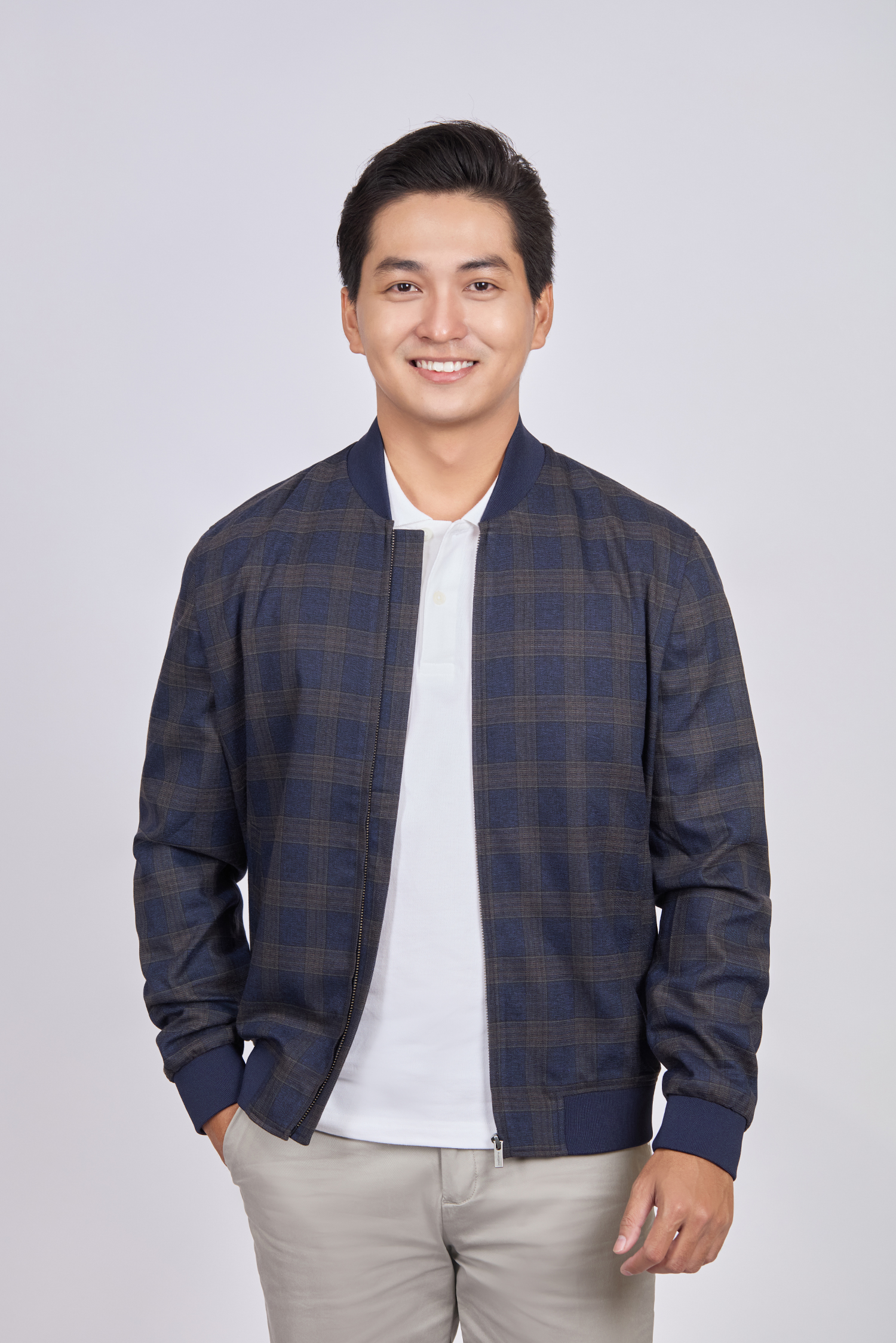 Áo khoác bomber caro xanh dương