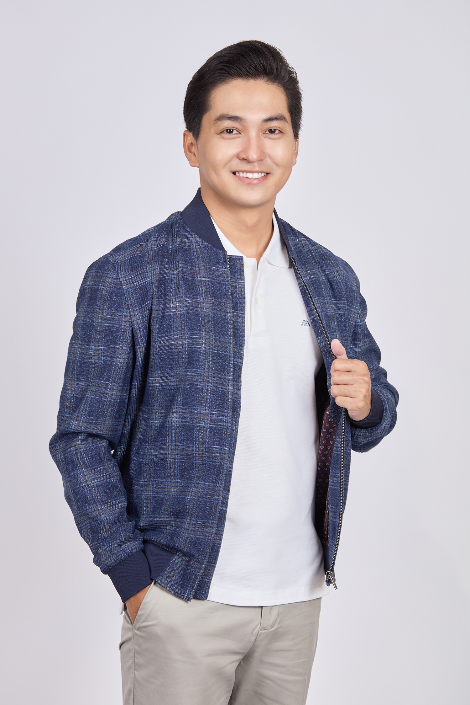 Áo khoác bomber caro xám xanh