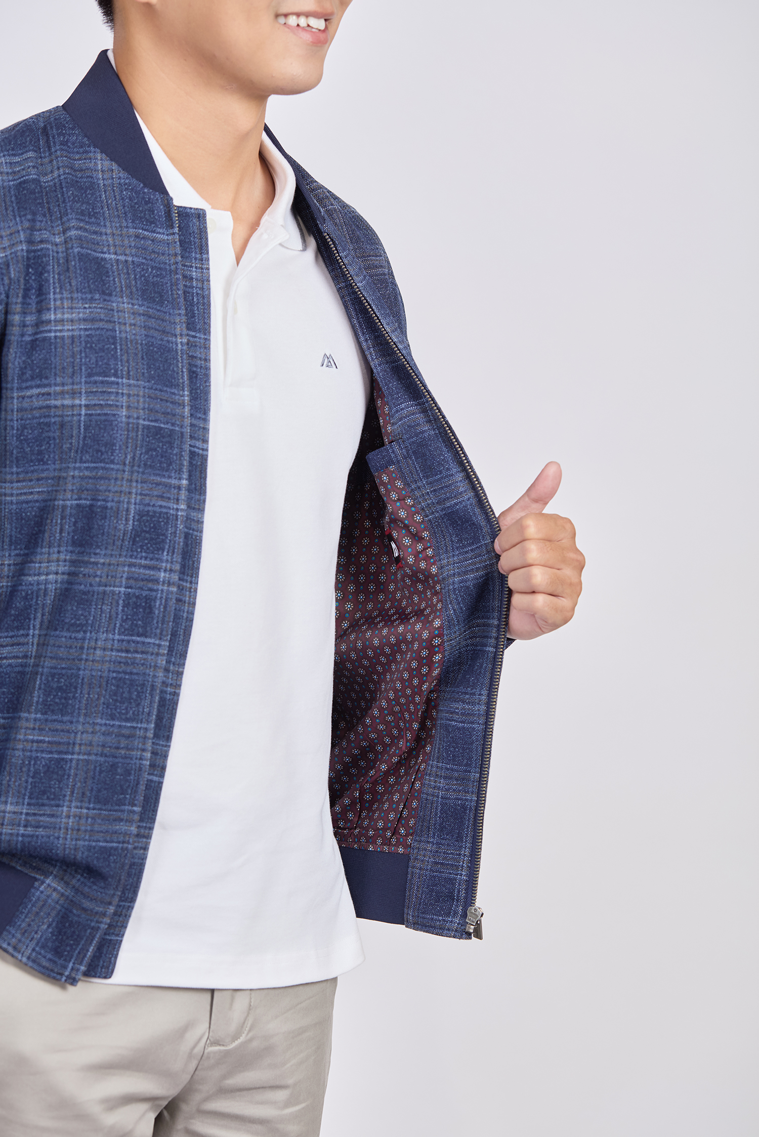 Áo khoác bomber caro xám xanh