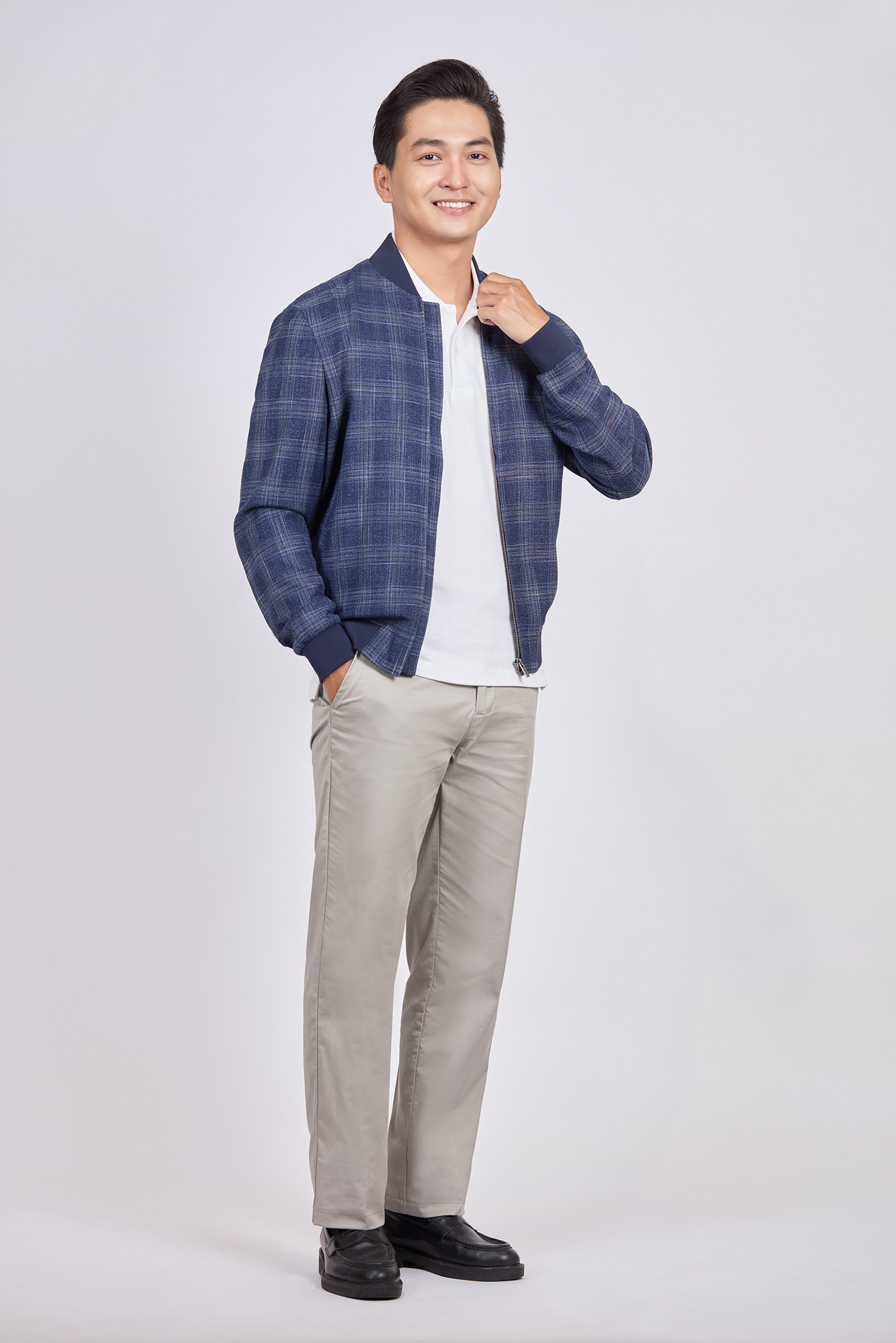 Áo khoác bomber caro xám xanh