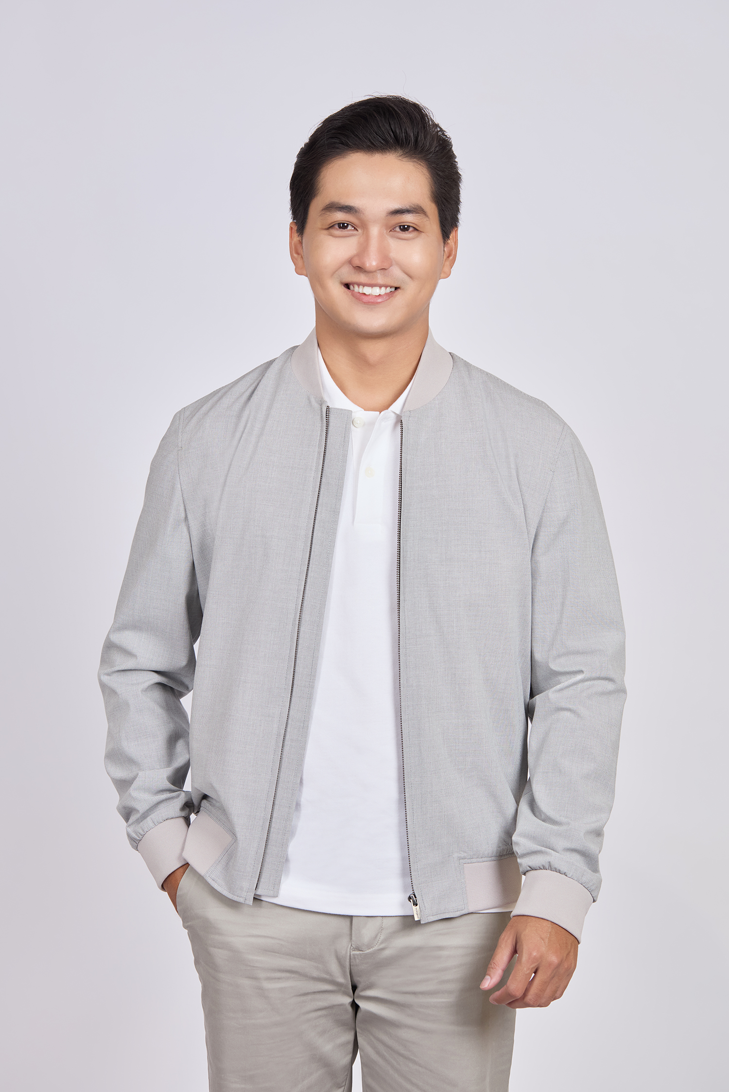 Áo khoác bomber màu xám nhạt