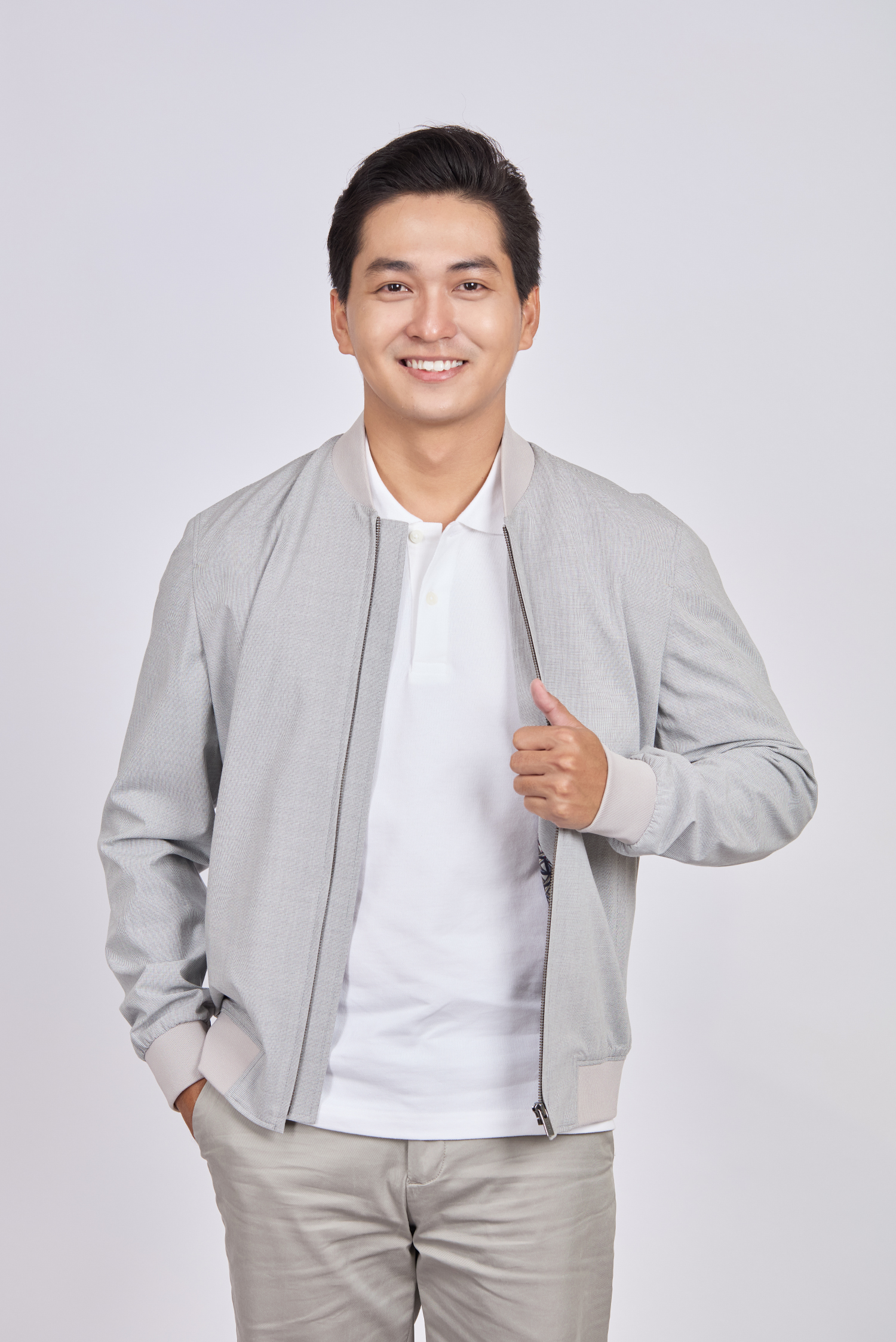 Áo khoác bomber màu xám nhạt