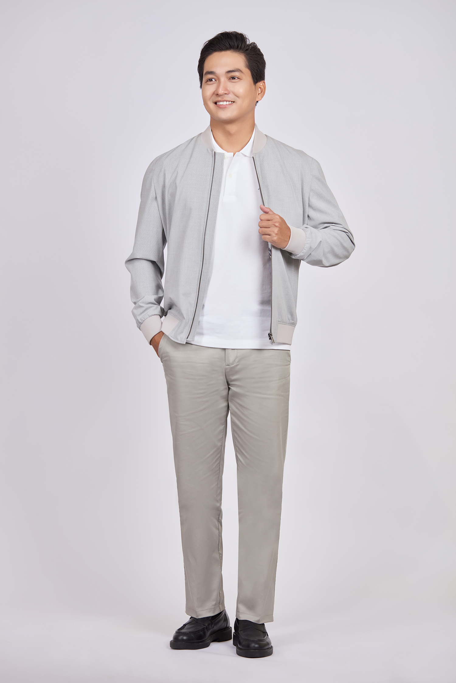 Áo khoác bomber màu xám nhạt