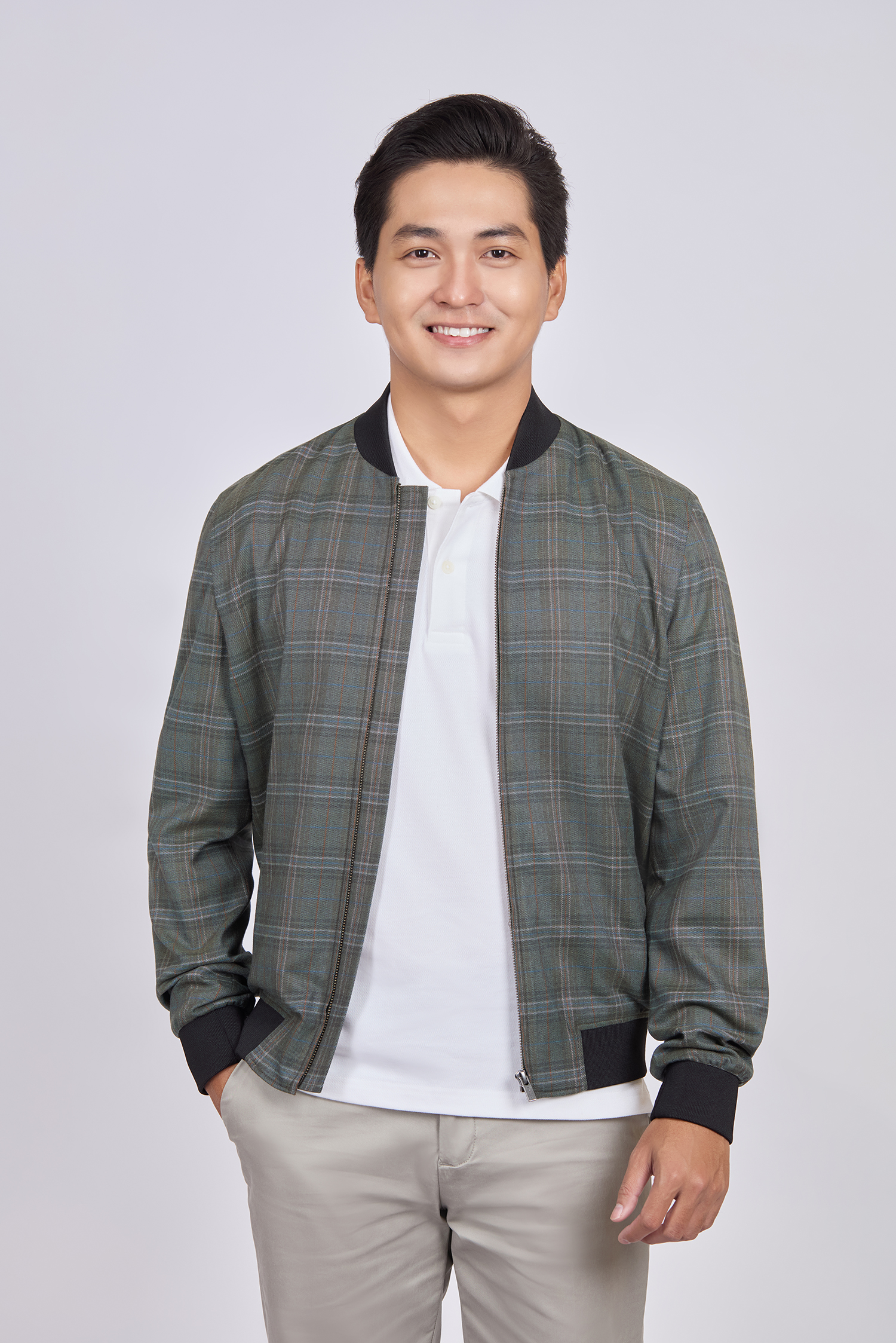 Áo khoác bomber caro xanh