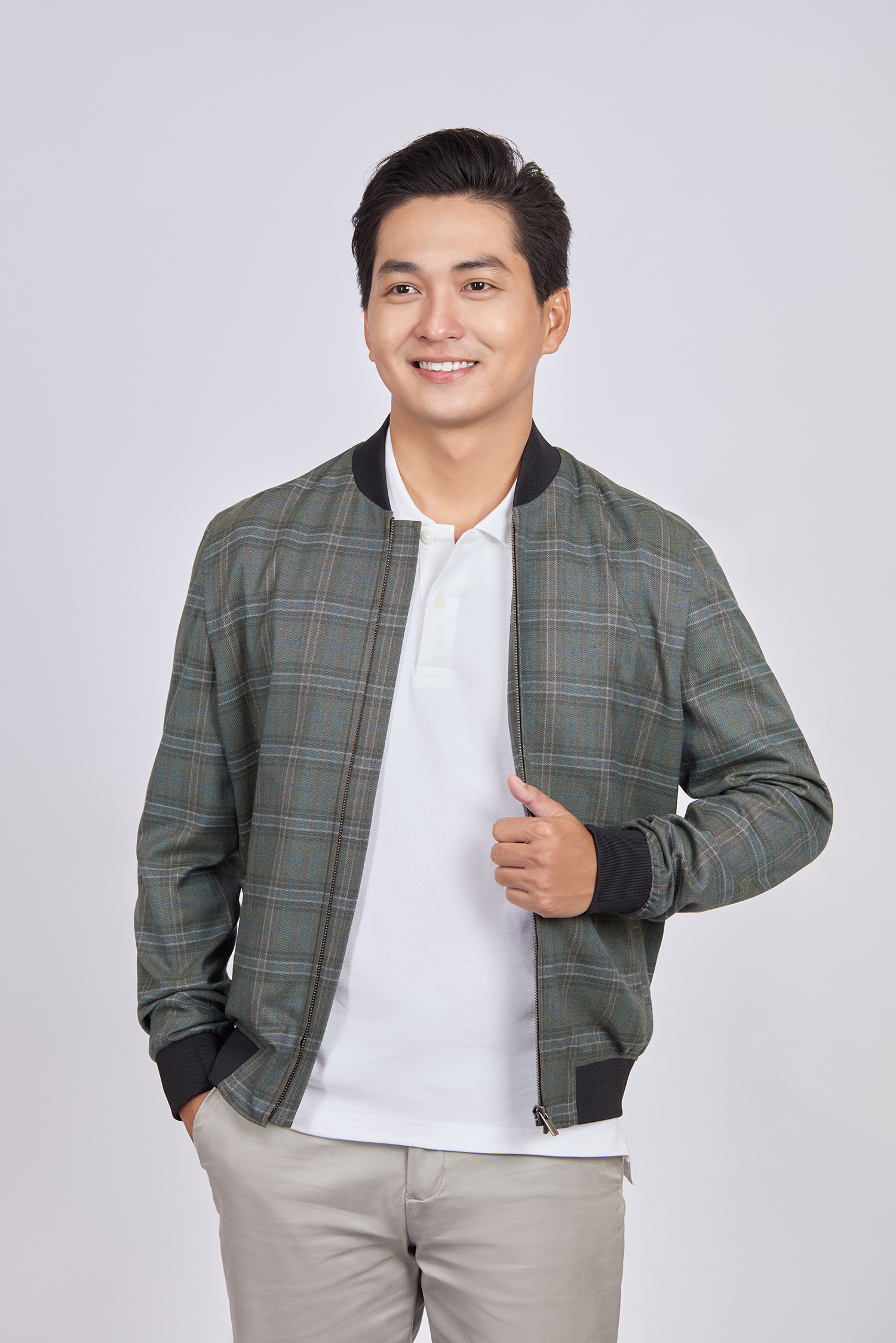 Áo khoác bomber caro xanh