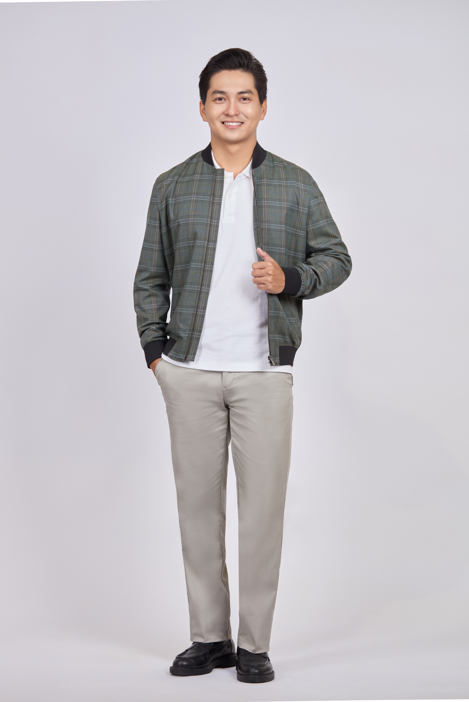 Áo khoác bomber caro xanh