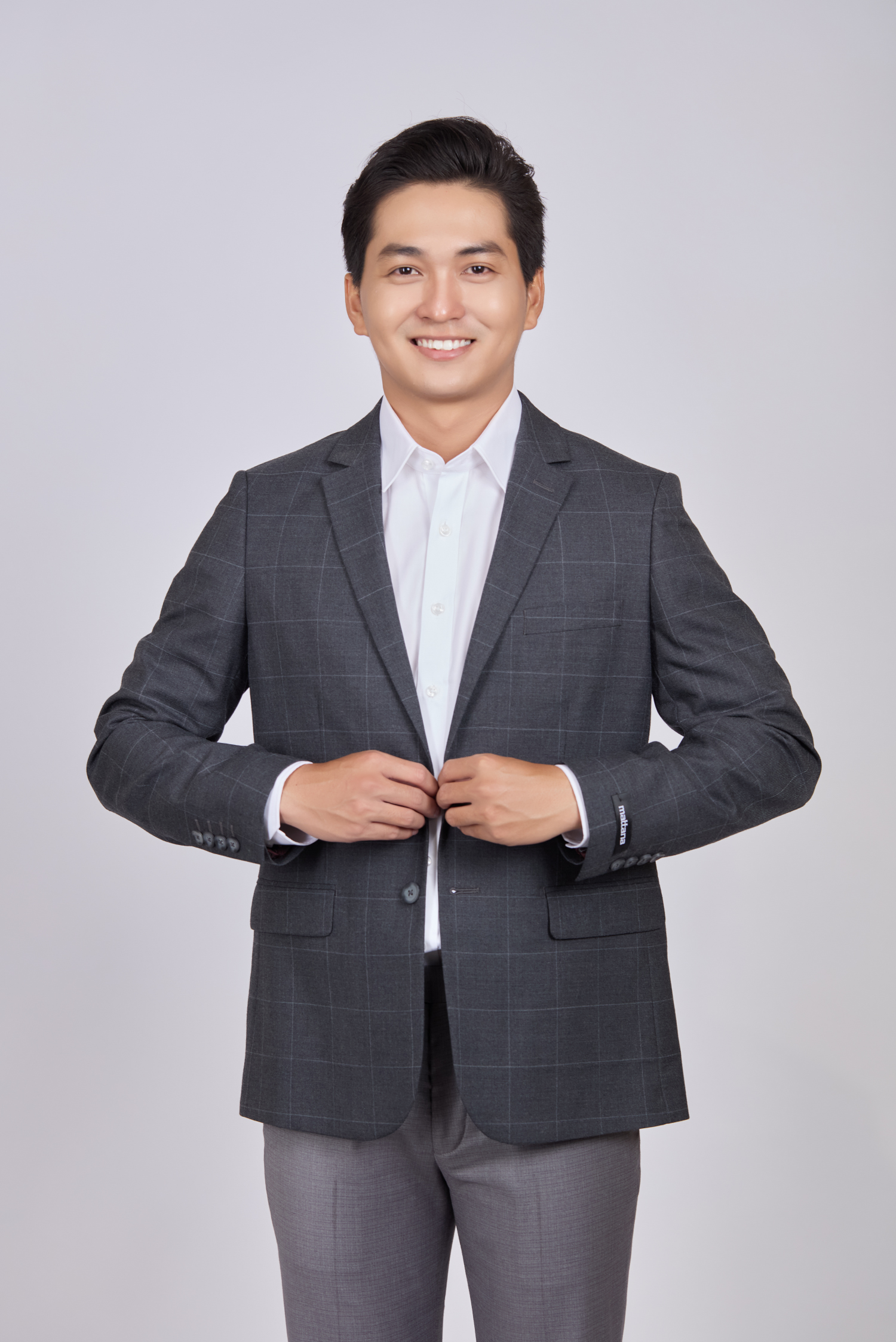 Áo Veston nam - Classic - caro xám đậm