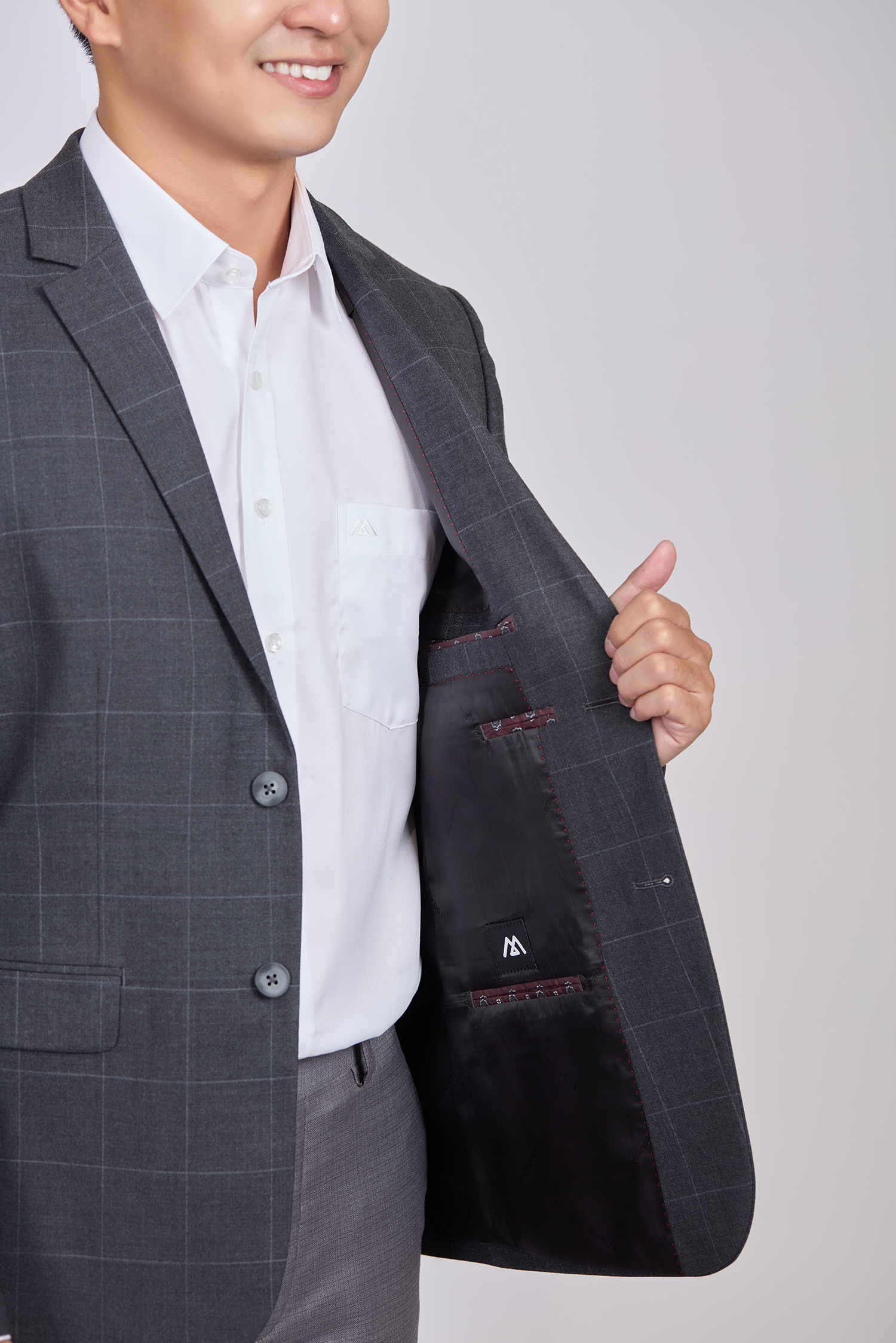 Áo Veston nam - Classic - caro xám đậm