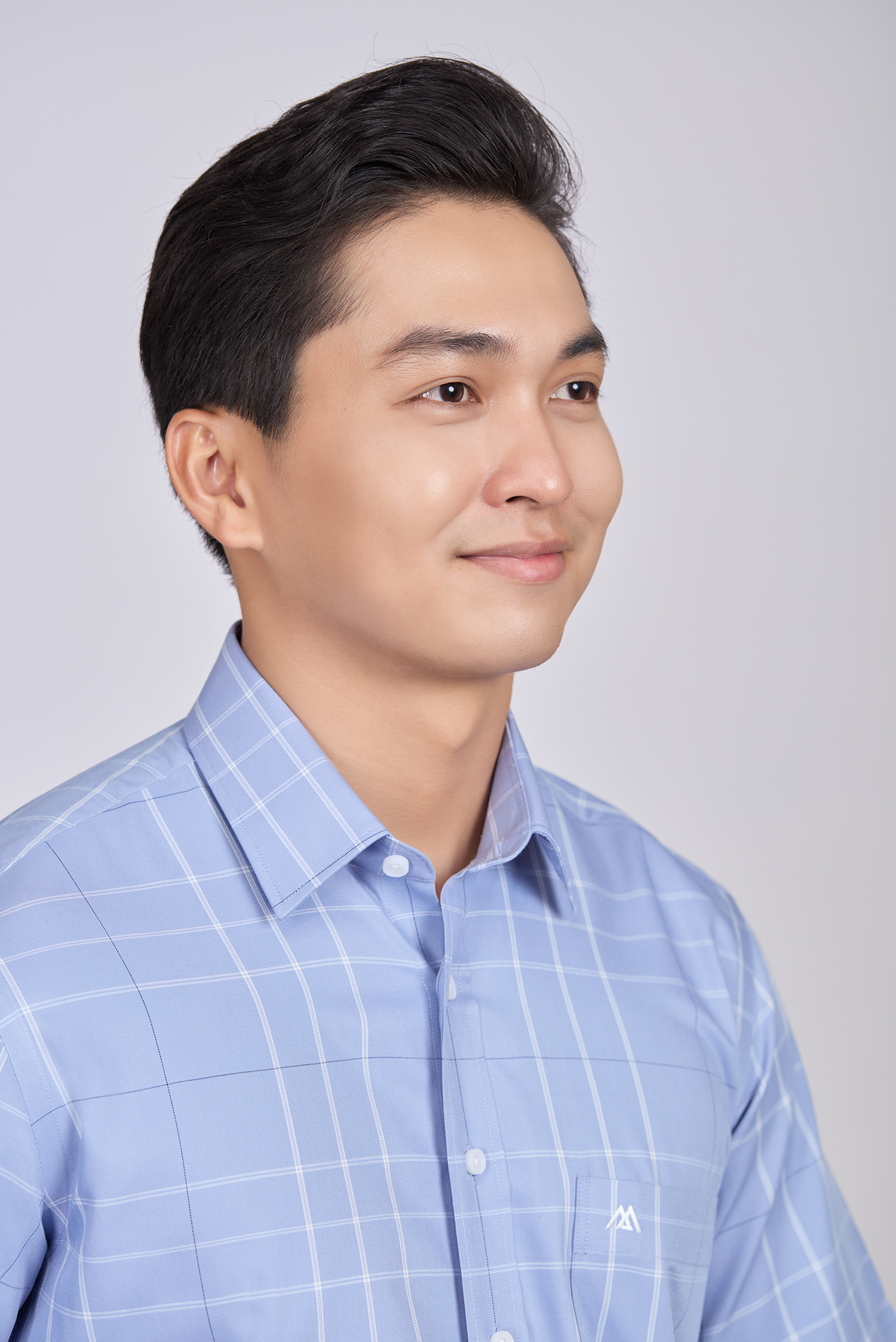 Sơ mi nam Ngắn tay - Casual, vạt ngang- caro xanh biển