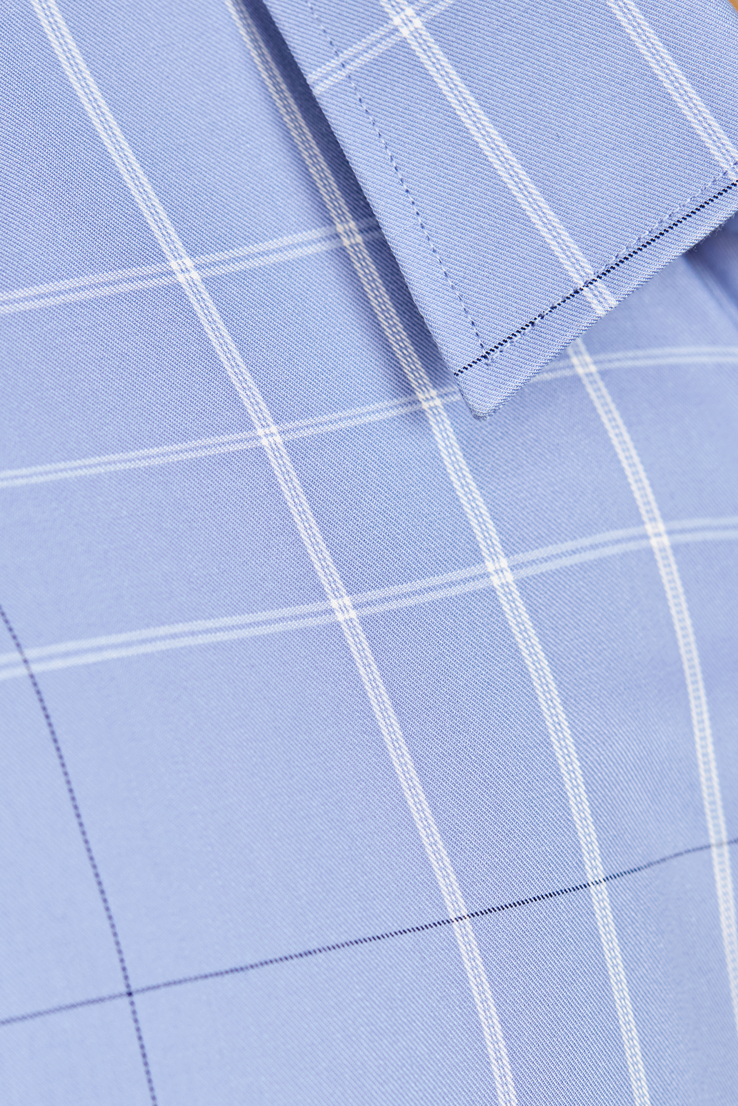 Sơ mi nam Ngắn tay - Casual, vạt ngang- caro xanh biển