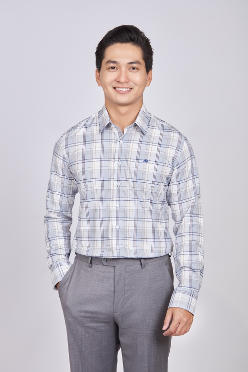 Sơ mi nam dài tay Slimfit - vạt ngắn, Caro