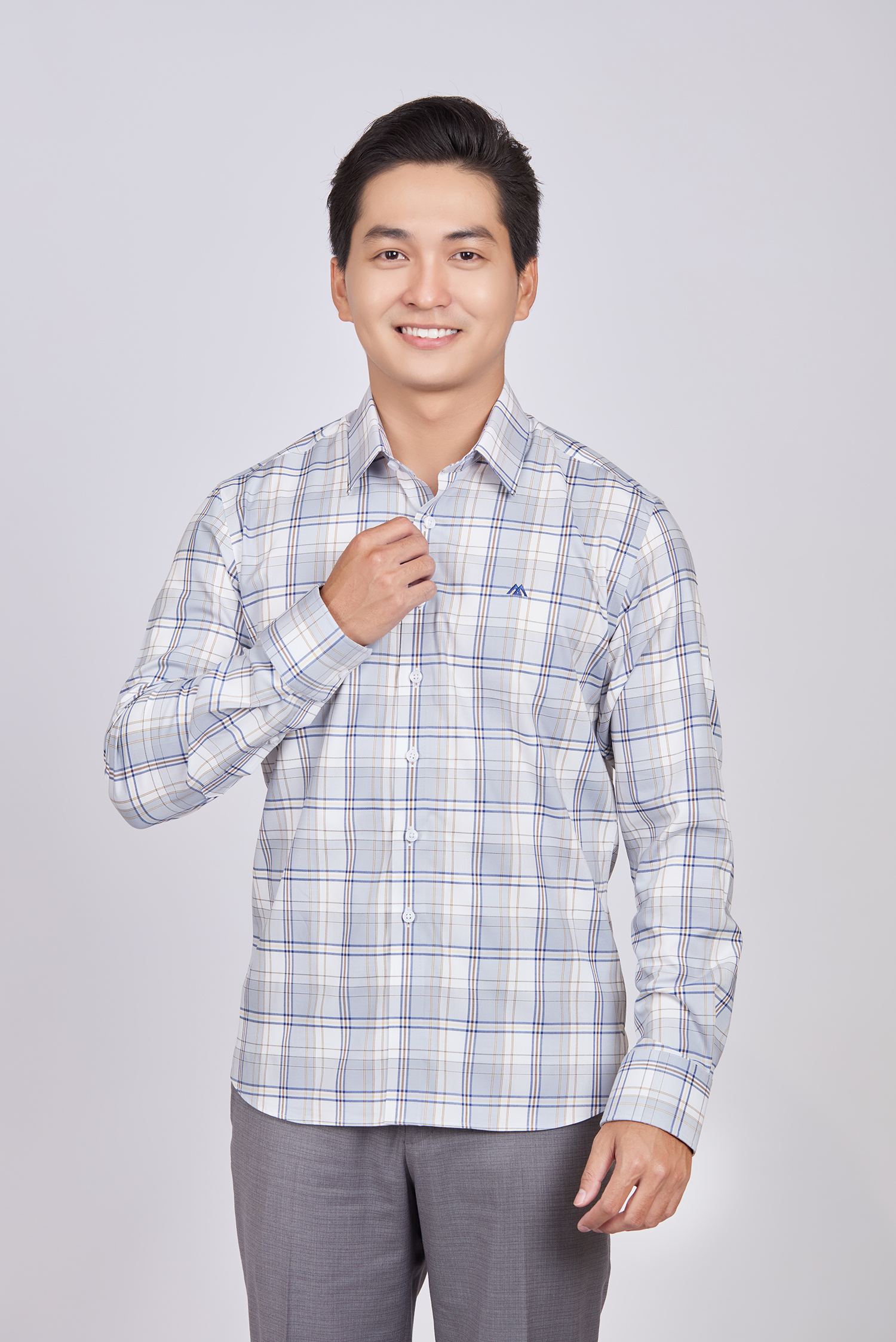 Sơ mi nam dài tay Slimfit - vạt ngắn, Caro