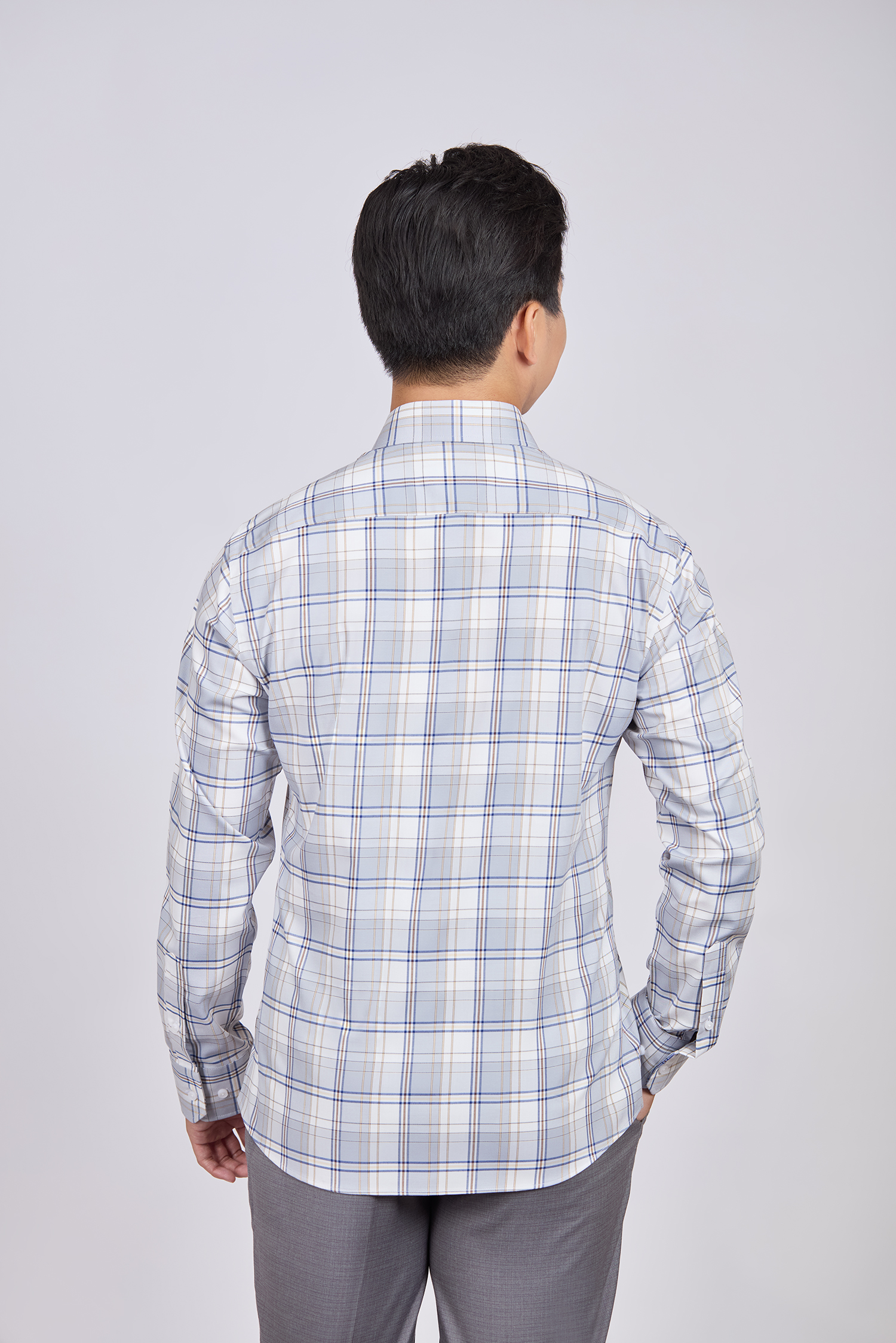 Sơ mi nam dài tay Slimfit - vạt ngắn, Caro