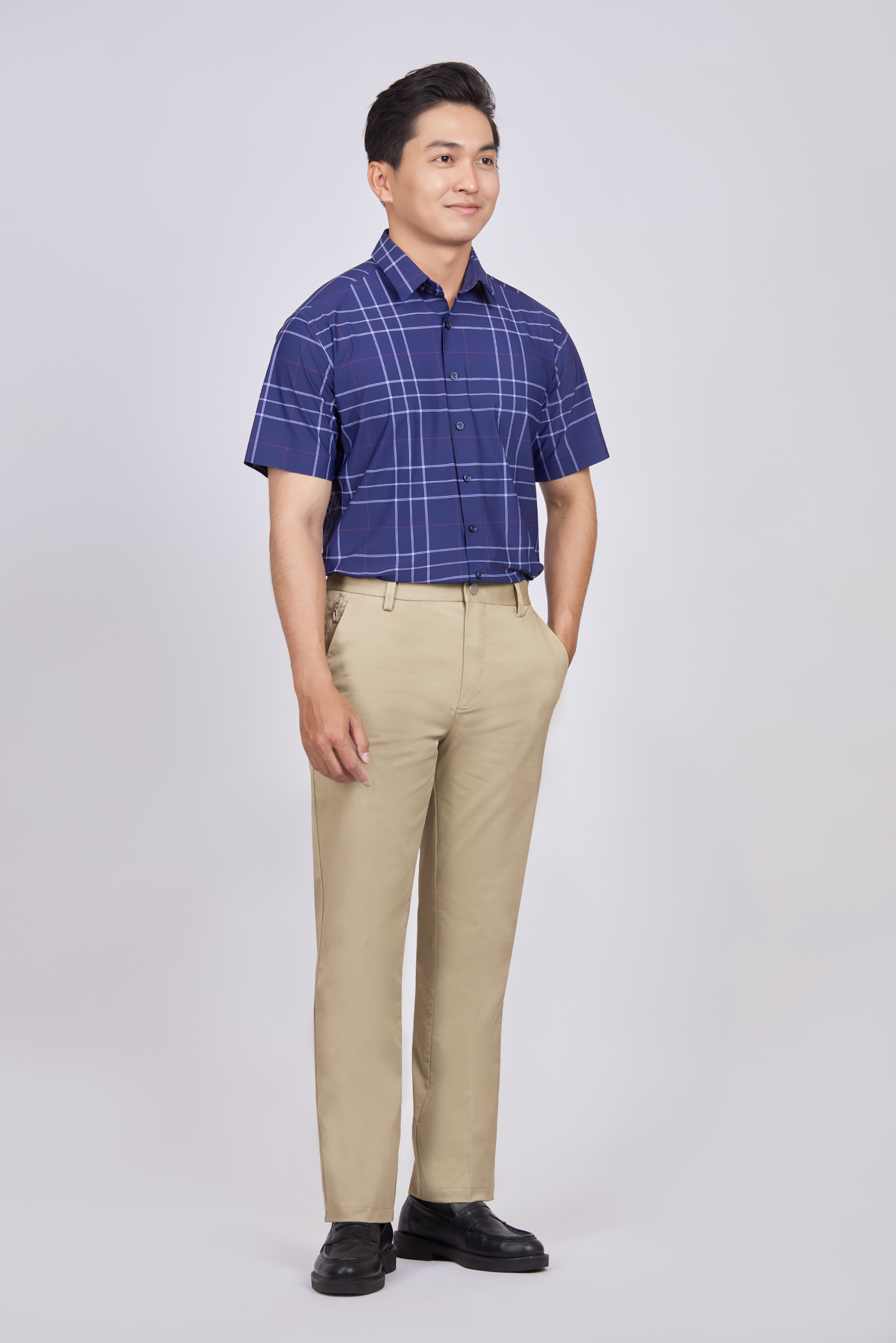 Quần kaki nam không ly - màu kem