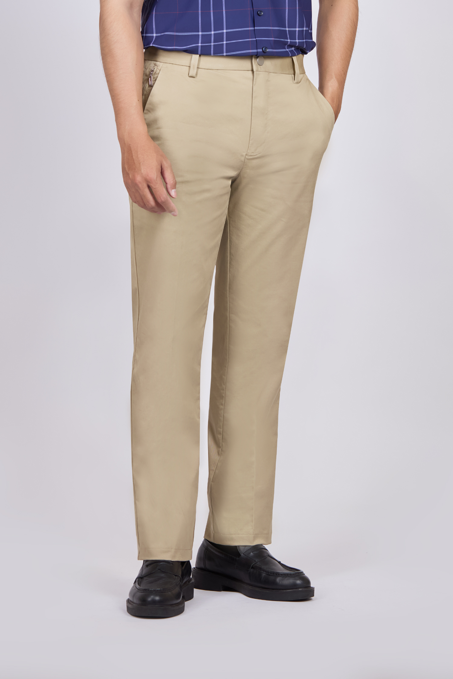 Quần kaki nam không ly - màu kem