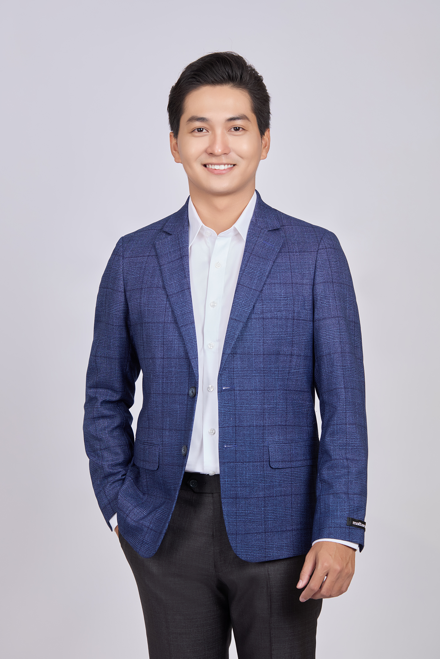 Áo Veston nam Slimfit caro xanh dương