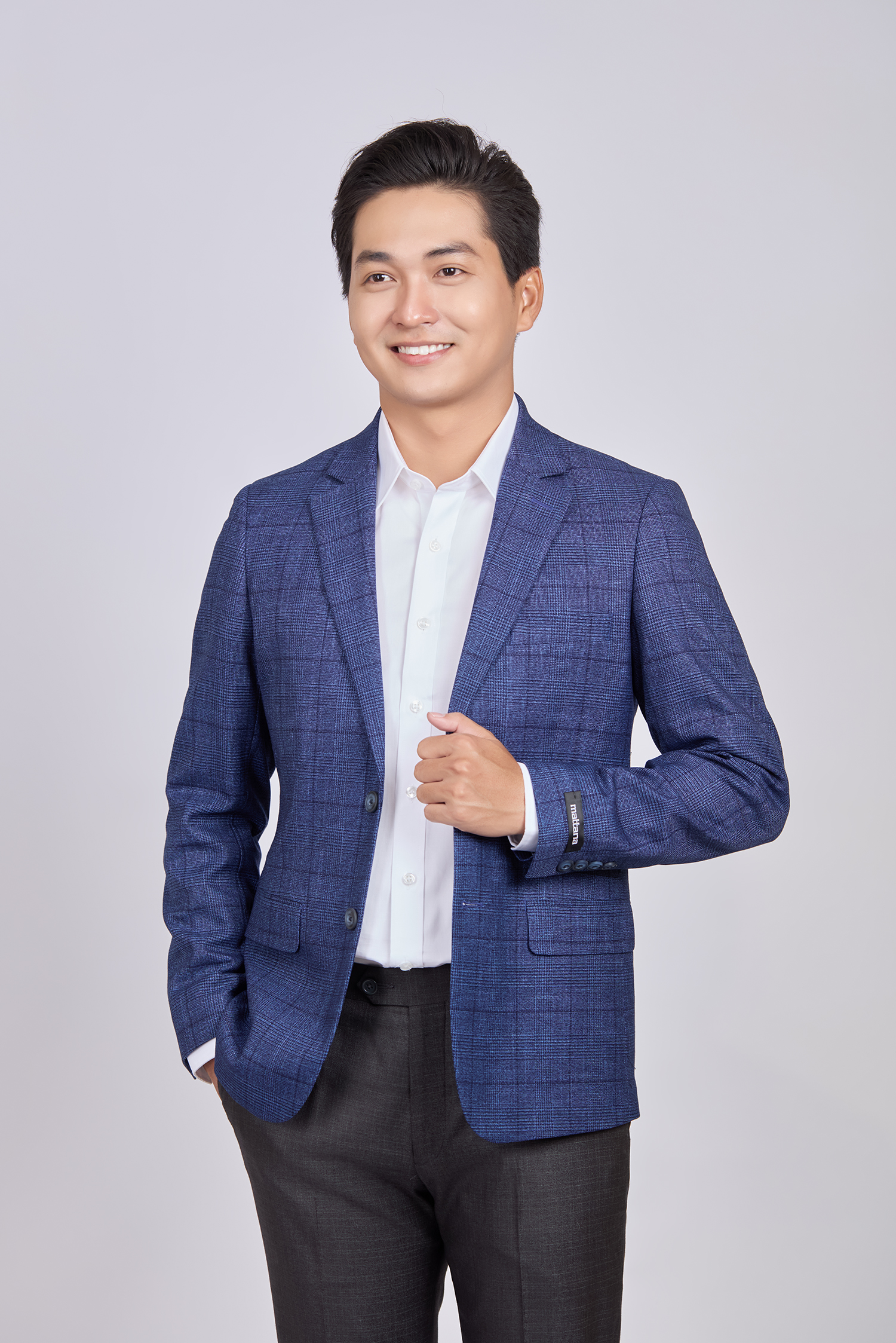 Áo Veston nam Slimfit caro xanh dương