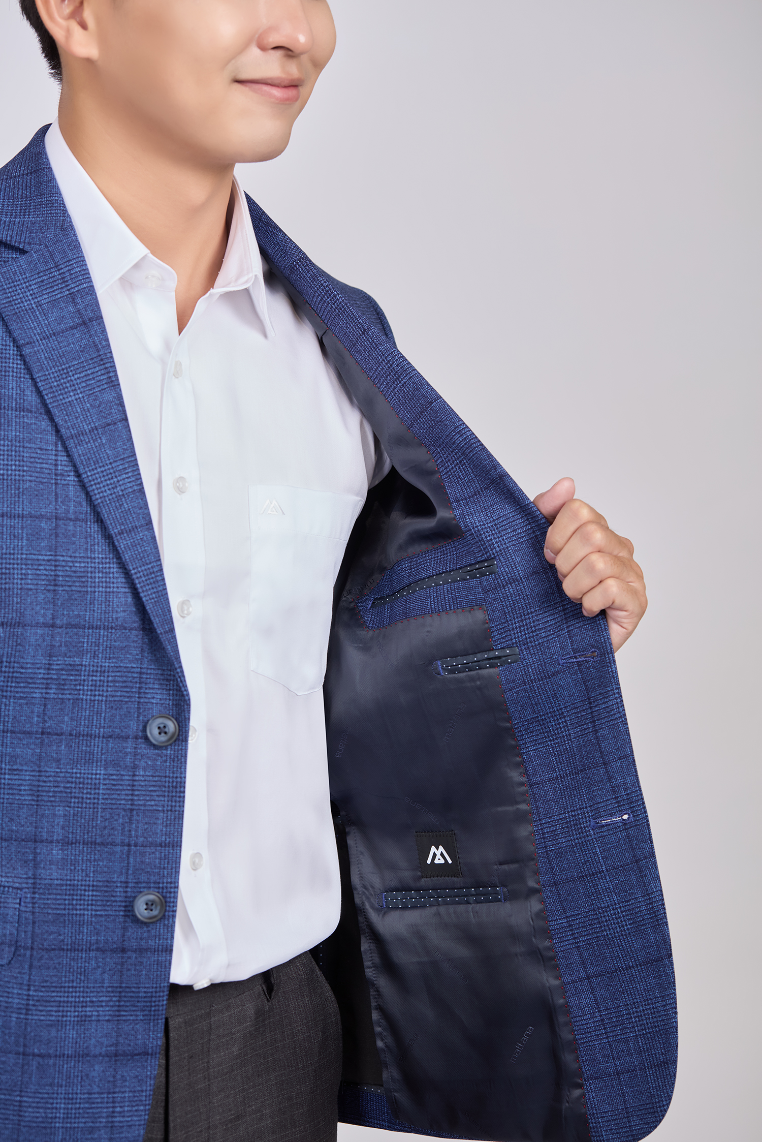 Áo Veston nam Slimfit caro xanh dương