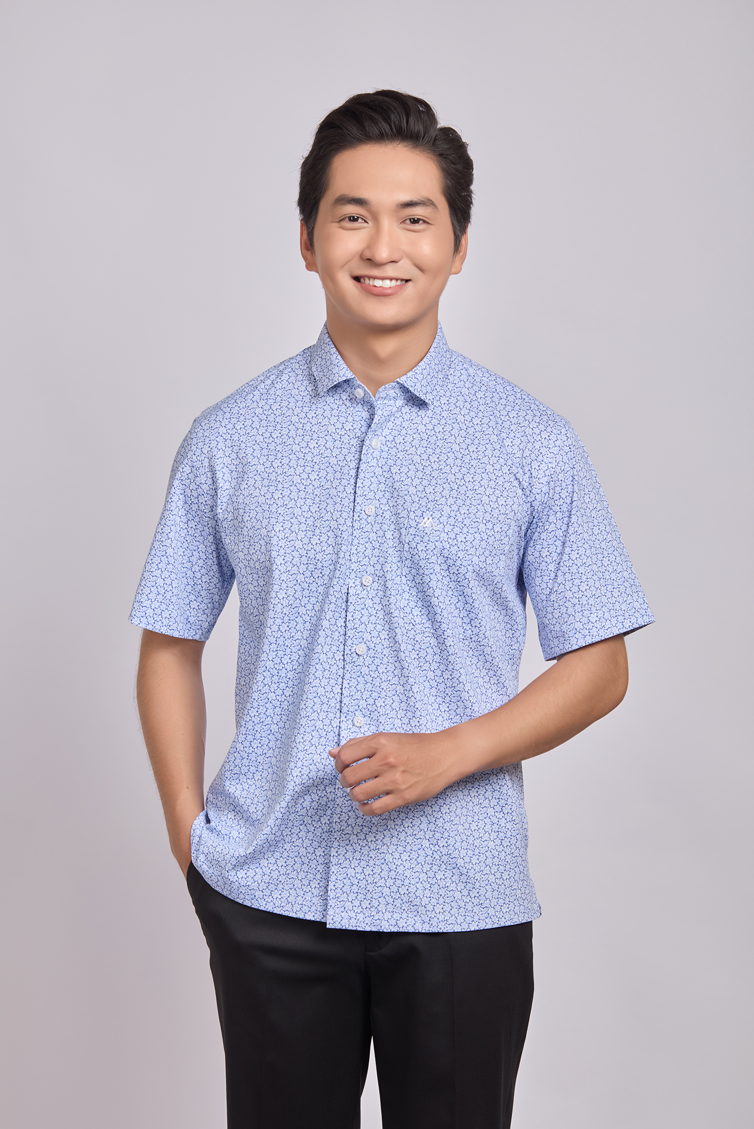Sơ mi nam ngắn tay Casual - vạt ngang