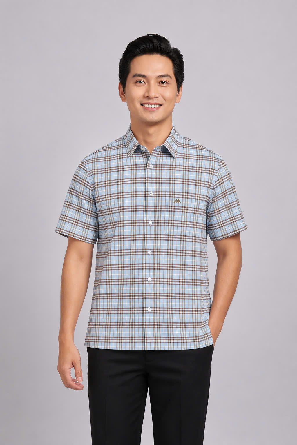 Sơ mi nam ngắn tay Casual - vạt ngang