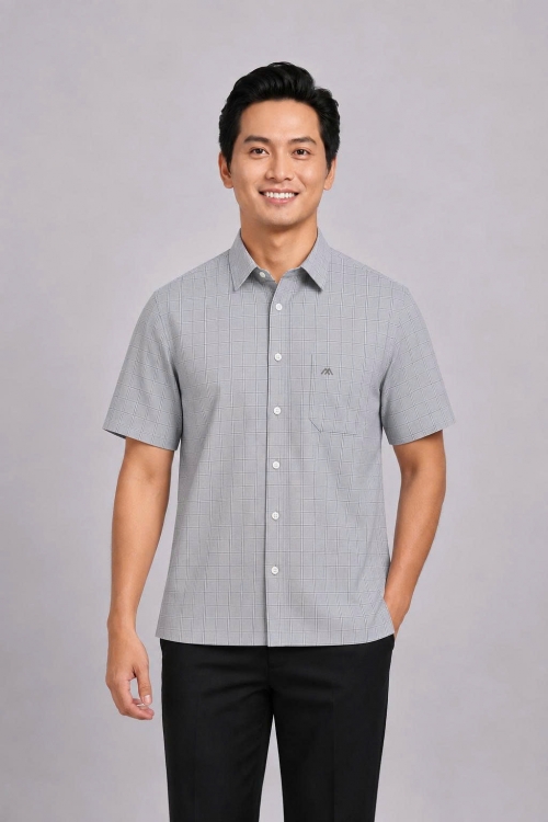 Sơ mi nam ngắn tay Casual - vạt ngang